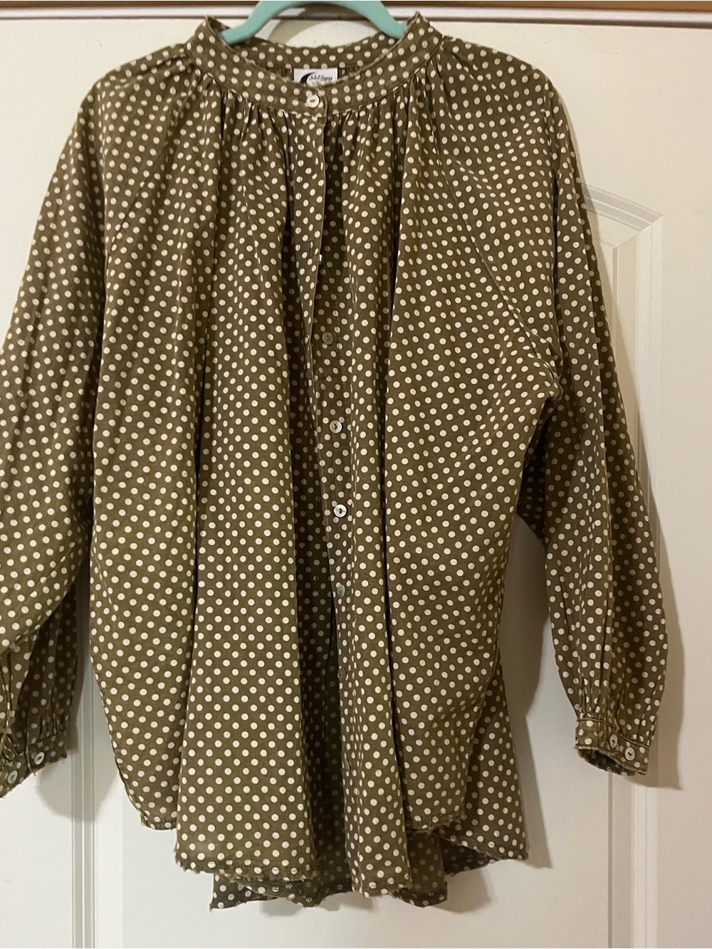 Jaded Gypsy oversized olive green white polka-dots  versatile. Boho Raw Hems OS - Picture 5 of 10